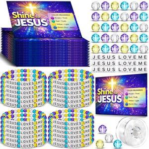 UNITTYPE 24세트 2026 VBS 팔찌 교실 공예 포함 만들기 LOVES DIY 비즈 주일 손목 JESUS 키트 ME 카드 파티 성경 학교 선물용 밴드 수업 조명