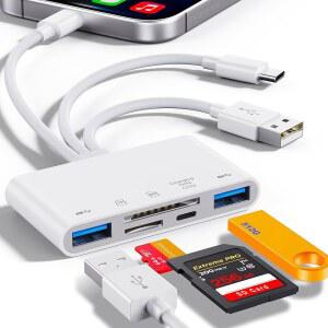 / i-Pad, USB C 및 A 장치용 5-in-1 메모리 카드 리더, 어댑터 SD 리더( 슬롯 ), SDHC SDXC MMC 지원
