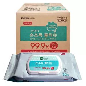 그린핑거 손소독 물티슈 캡형 30매x10개-1박스 / 손소독티슈