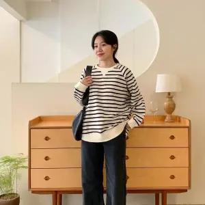 [하프클럽/]여자 라글란 언발 슬릿 SS 단가라 맨투맨