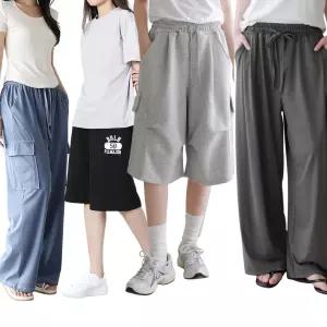 여성 트레이닝팬츠 M~4XL 버뮤다 반바지 탄탄 이중지/린넨/아이스원단 와이드 카고 조거 츄리닝 밴딩 빅사이즈 아웃도어