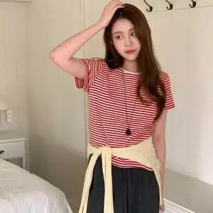 [코코블랑] 앤디 스트라이프 골지 티셔츠