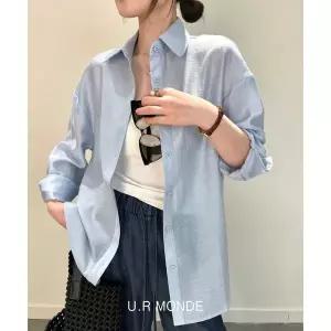 여름 빅사이즈 오버핏 남방셔츠 카라넥 시스루 부들부