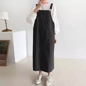 [하프클럽/]코튼 멜빵 롱 원피스 데일리 플러스 사이즈 봄 가을