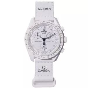 OMEGA × SWATCH Snoopy 선물 손목 시계 MOONSWATCH MISSION TO THE MOONPHASE 품 월 방수 콜라보레이션 문 페이즈 스누피 화이트 쇼퍼 첨부