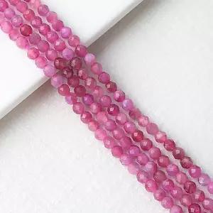 싼비즈 [5-421-32]원석 축구볼컷 3mm 천연석 핑크트루마린 ,반줄(약19cm)