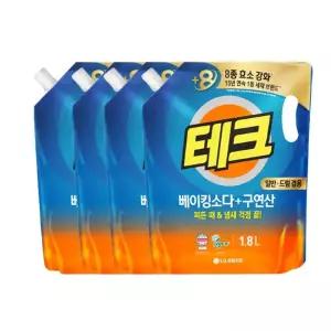 테크 베이킹소다+구연산 액체세제 일반/드럼 겸용 1.8L 4개
