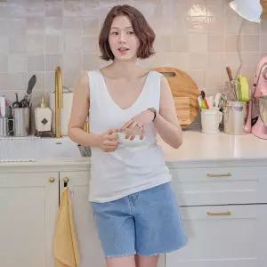 캡내장 브이넥 스판 민소매 나시 이너 레이어드 여성 빅사이즈