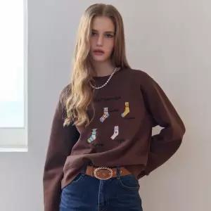 [마쟈]양말 일러스트 자수 맨투맨 티셔츠