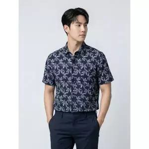 [하프클럽/BY파크랜드]네이비 알로하 프린트 반팔셔츠-A2CS2210566A