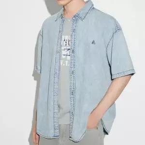 버커루 공용 루즈핏 자수로고 데님 반팔 셔츠92_US