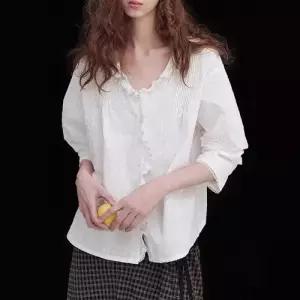 여사친 면 자수 빅 산딸기 부드러운 셔츠 로맨틱 브이넥 블라우스 레이스 여 KS1