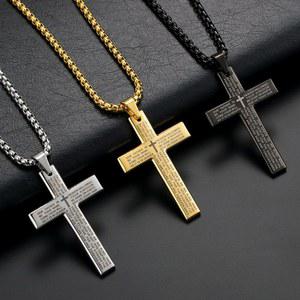 묵주 YQ 크로스 체인 목걸이 스틸 남성용 가톨릭 종교 장신구
