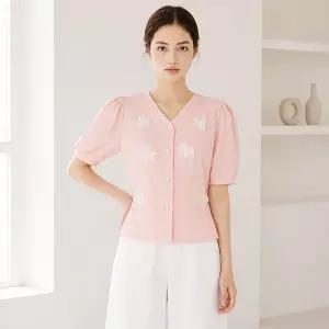 (택가89000원)[샐리] 플라워브이넥반팔블라우스_I6B-CBL021