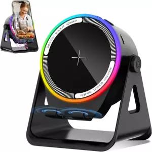 FBW 무선 인덕션 스피커 360° 회전 및 RGB 앰비언트 라이트가 장착된 5-in-1 블루투스 5.3 폰 스탠드 -