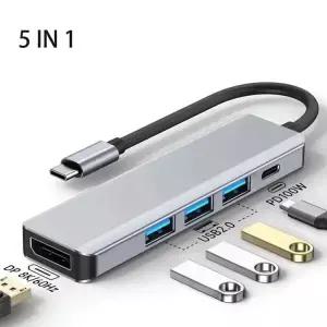 USB-C to DP 8K@60Hz / 어댑터 100W PD 고속 충전 3포트 2.0 허브 5-in-1 휴대용 타입-C 도크 노트북용