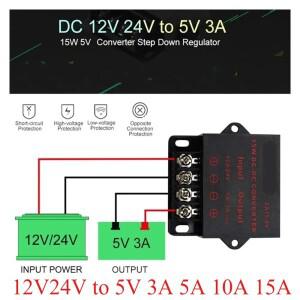 12V24V에서 5V 3A 5A 10A DC 변환기 전압 감소기 레귤레이터 스텝 다운 벅 컨버터 전원 공급기 볼트 변압기