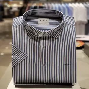 예작 슬림핏 스냅 스트라이프 반팔 셔츠 YJ3MBS260 NY 600476