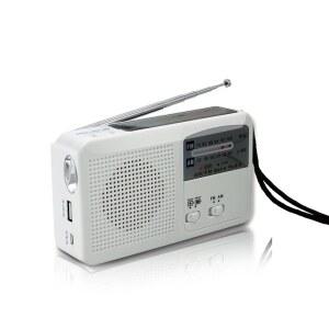 태양광 및 핸드 크랭크가 장착된 비상 라디오 배터리 USB 충전 FM/AM 라디오 LED 손전등 휴대폰 충전기(흰색) vQO