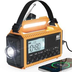 AM /FM /NOAA /SW 포함 5000 긴급 기상 라디오 LCD 디스플레이 & SOS 5가지 방식 태양광 핸드 크랭크 알림 휴대폰 충전기 휴대용 손전등 독서등 헤드폰
