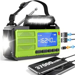 10000MAH / 37000MWH 핸드 크랭크 비상 라디오 AM FM NOAA 기상 경보 휴대용 태양광 4가지 충전 방법 3모드 손전등 독서등 SOS 알람 겨울철 폭풍 비상용 휴대폰 충전기