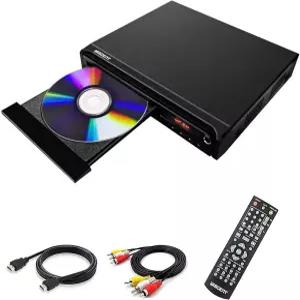 TV용 WISCENT 컴팩트 DVD 플레이어 멀티 리전 프리 HDMI/RCA/USB/MIC 풀 HD 화질 스마트 안티스킵 CD/DVD