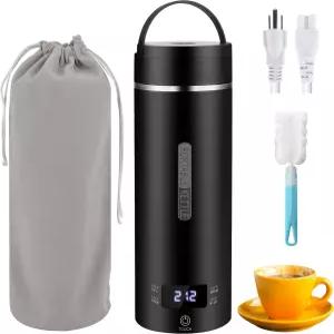 여행용 전기 주전자 휴대용 소형 온수 끓는 차 커피 워머 히터 450ML 316 스테인리스 스틸 4가지 온도