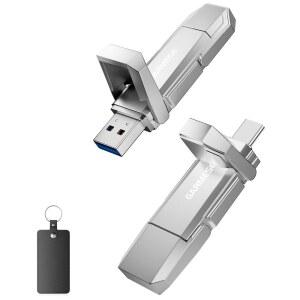 GARMESE 128GB USB C 플래시 드라이브 최대 450MB/S 3.2 솔리드 스테이트 2IN1 듀얼 데이터 저장 휴대용 외장 SSD(아이폰호환 17/16/15 시리즈 스마트폰 태블릿 컴퓨터 게임 콘솔용) qIM