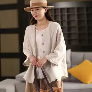 엘럽 여성 춘하 캐주얼 가디건 린넨 솔리드 싱글 박시 아우터 카디건 원템1