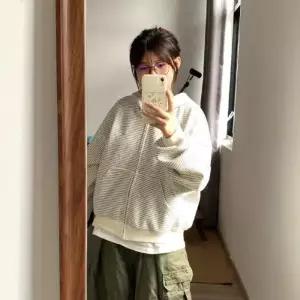 엘럽 여성 빈티지 맨투맨 자수 카디건 스트라이프 강아지 집업 봄가을 후드 원템3