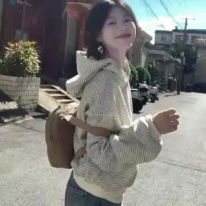 엘럽 여사친 빈티지 맨투맨 스트라이프 후드 봄가을 자수 집업 카디건 원템3