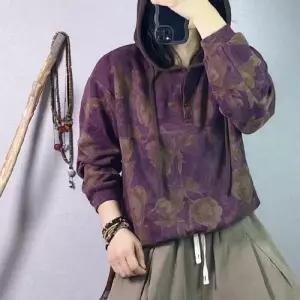 엘럽 여성 가을 빈티지 맨투맨 후드 톱 프린트 슬림 원템3