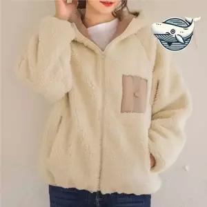 친절한탄씨 여성 후드 양털 후리스 숏 자켓 따뜻한 캐주얼 양털후드 여자후리스자켓 여성플리스자켓
