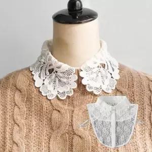 여성 펀칭 시스루 레이스 페이크 카라 셔츠 화이트 1P 레이어드 블라우스