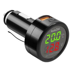 EVKIFEY 4 IN 1 자동차 전압계 USB 충전기 어댑터 QC3.0+PD3.0 라이터 전압계 차량 온도 게이지 배터리 테스터 모니터(12V/24V 트럭 SUV 버스용 LCD 디지털 디스플레이 포함) ㅣJ7