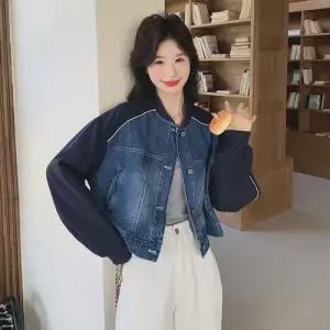 엘럽 여성용 청 가을 자켓 코트 스트리트 숏 상의 박템3