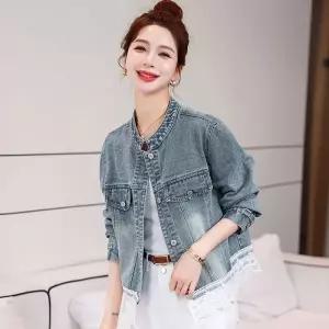 여자 청 봄 상의 쇼트 자켓 레이스 코트 ST1