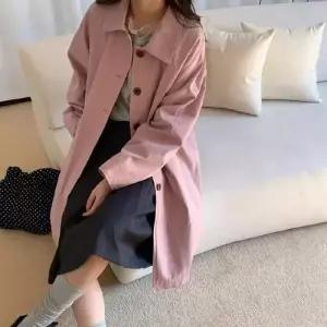 엘럽 롱 봄 여성용 트렌치코트 카디건 솔리드 칼라 박템1