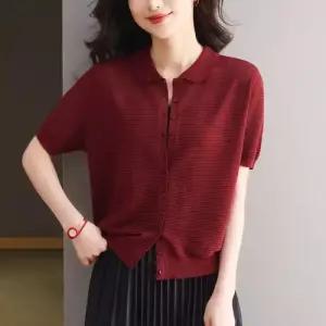 엘럽 하계 여친 니트 반팔 쿨링 인형 넥 상의 얇은 코트 박템2