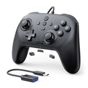 JDDWIN Wired Controller for Switch 2/Switch/OLED/Lite/PC, Sensing,C (Black) Joysticks 9-Axis Effect Audio Gamepad,Turbo/Marco/Programmable/Dual Button,Hall Vibration,3.5mm Motion Jack