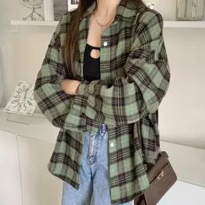 셀럽하우스 여성 봄 가을 체크 셔츠 긴팔 남방 그린