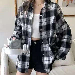 셀럽하우스 여성 봄 가을 체크 셔츠 긴팔 남방 블랙