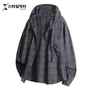 여름 남녀공용 UV차단 옷 래시가드 루즈핏 후드 체크 셔츠 자외선 차단 쿨링 여름 아웃도어 셔츠 격자무늬