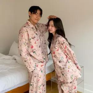 /옷자락 여자 페미닌 캐릭터 패턴 잠옷 세트