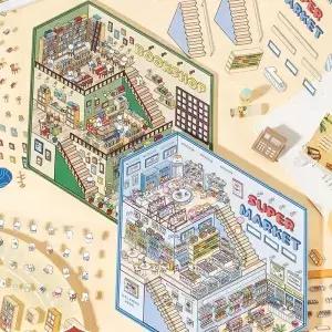 입체 미니어처 PET 조경 스티커 크리에이티브 핸드북 소재 DIY 스크랩북 앨범 사진 프레임 휴대폰 2 가지