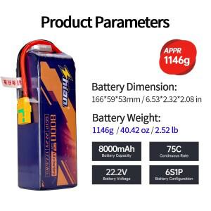 8000mAh 22.2V 리포 배터리 6S 75C T XT60 플러그 RC 자동차 트럭 차량 드론 비행기 쿼드콥터 FPV용