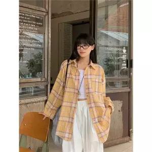 진달래 봄 여름 가을 체크 셔츠