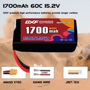 쿼드콥터 드론 비행기 FPV용 XT30 JST 플러그가 있는 DXF Lipo 4S 배터리 15.2V 1700mAh