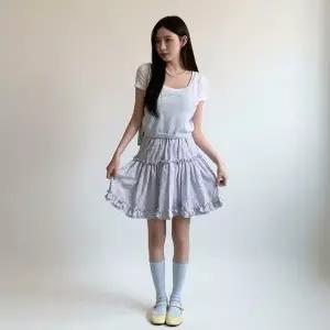 KHK1C36여성 봄 여름 체크 패턴 프릴 미니 스커트