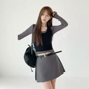 CHK1C0D여성용 미니 스커트와 벨트 세트 랩 치마바지